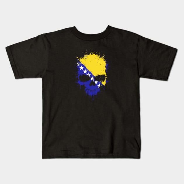Chaotic Bosnian Flag Splatter Skull Kids T-Shirt by jeffbartels